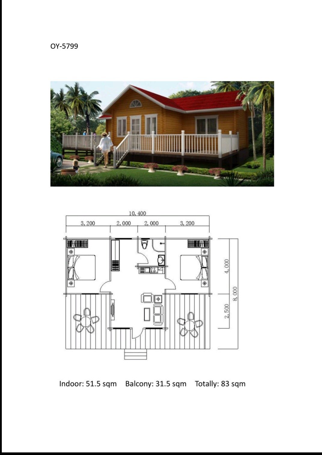 2 BHK Cottage Floor Plans